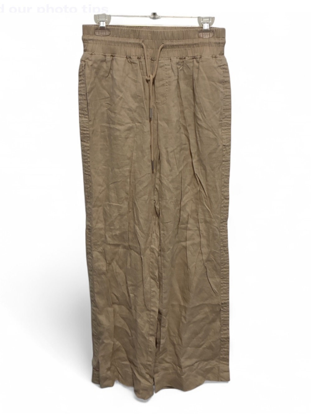 Quince 100% Linen Tan Casual Wide Leg Drawstring Pants